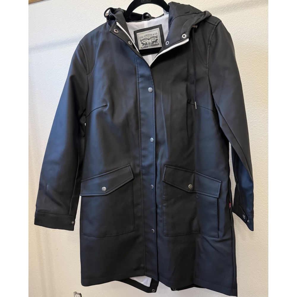 NWOT Levi's Men's Rubberized Rain Parka Jacket Black Size Medium Waterproof